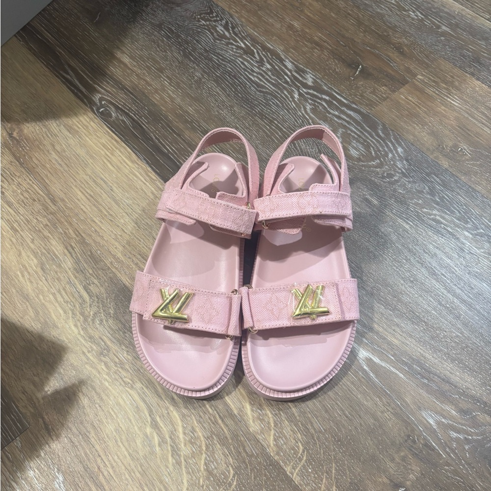 Louis Vuitton Pink Sandals with Gold Accents